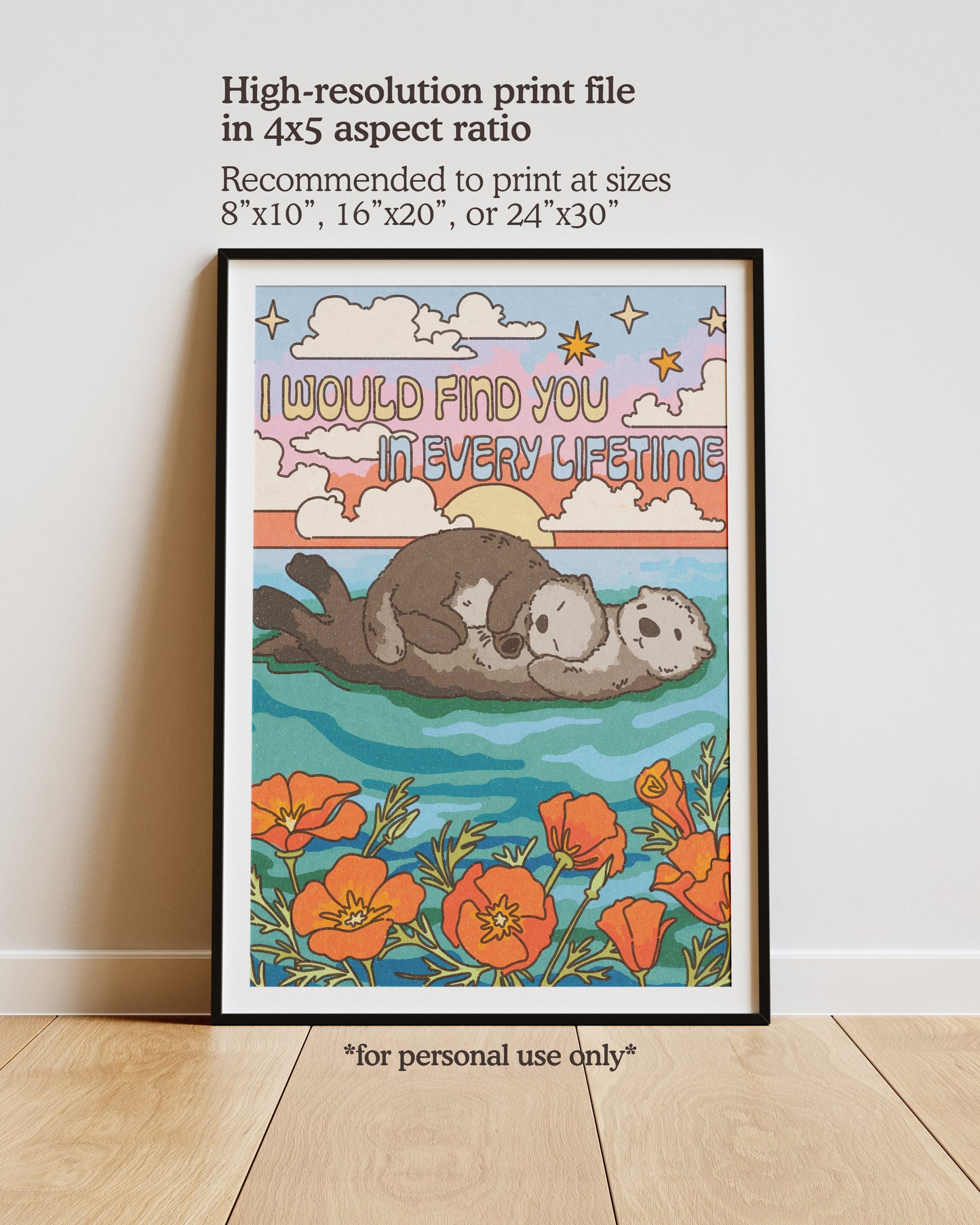 otter cuddles printable digital download art print